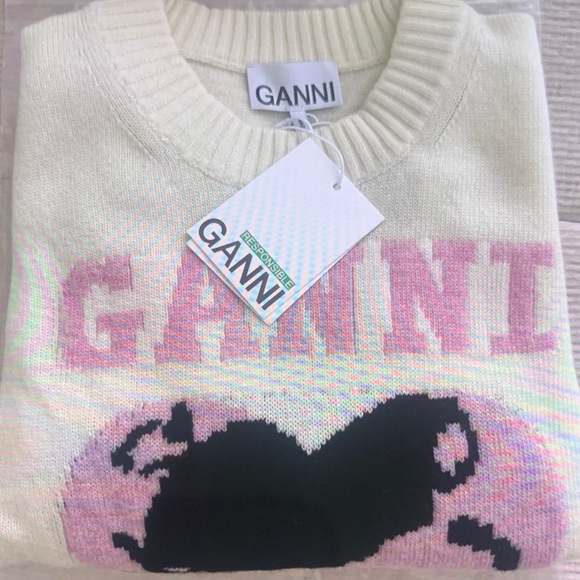 Ganni Sweaters - Ganni Cream and Pink Graphic Sweater